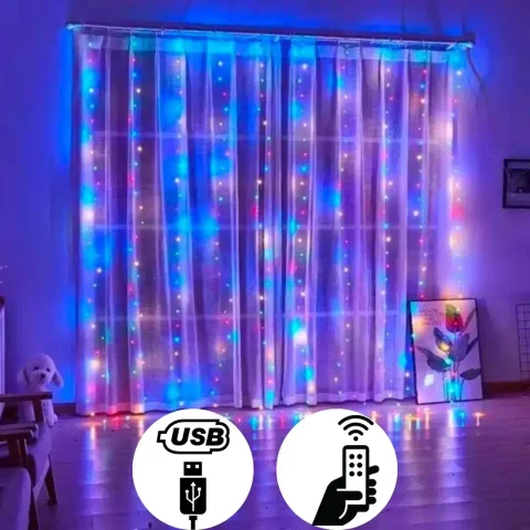 Світлодіодна гірлянда-штора 3 × 2 м, 200 LED, з пультом, різнокольорова