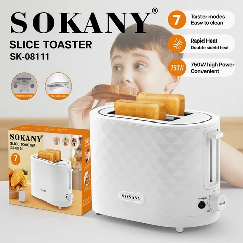 Тостер Sokany SK-08111 750 Вт на 2 тости, 7 рівнів підсмаження