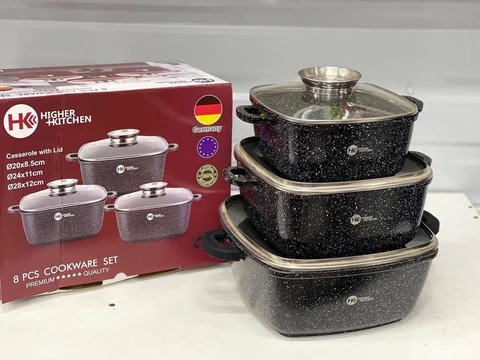 Набір каструль Higher Kitchen HK-302 з гранітним покриттям чорний