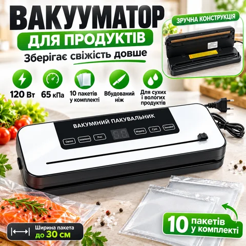 Вакууматор Vacuum Sealer 384VC 120 Вт 65 кПа зі вбудованим ножем