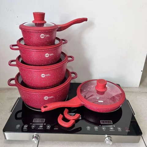 Набір посуду Higher Kitchen HK-316 12 предметів з гранітним покриттям червоний