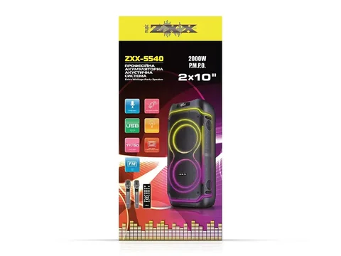 Акустична переносна колонка ZXX-5540 100 Вт 2×10″ з караоке і FM-радіо