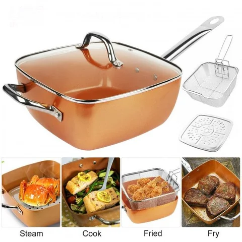 Сковорода-фритюрниця квадратна Top Kitchen BN-8001 з кришкою і кошиком