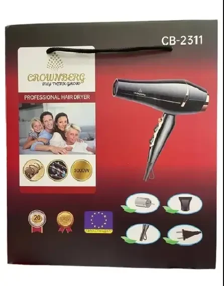 Фен для волосся Crownberg CB-2311 3000 Вт з концентратором, чорний