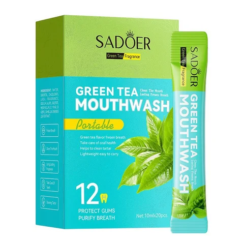 Ополіскувач для рота в стіках Sadoer Green Tea з ароматом зеленого чаю, 20 стіків