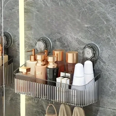 Полиця для ванної кімнати на присосках з гачками 30 × 22 × 10,8 см