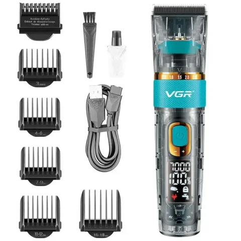 Акумуляторна машинка для стрижки VGR V-695 із 6 насадками та LED-дисплеєм
