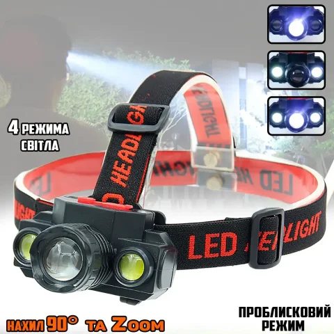Налобний ліхтар Bailong 1805BL COB + XPE із Zoom, акумулятор 18650, 4 режими