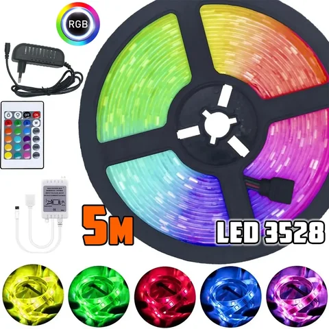 Світлодіодна RGB-стрічка 3528, 5 м, з пультом і блоком живлення