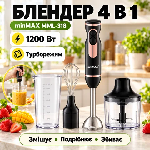Занурювальний блендер 4 в 1 minMAX MML-318 1200 Вт, чорний