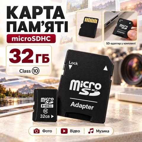 Карта пам’яті microSD 32 ГБ Class 10 з SD-адаптером