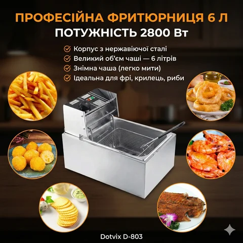 Електрична фритюрниця Dotvix D-803 2800 Вт, 6 л, нержавіюча сталь