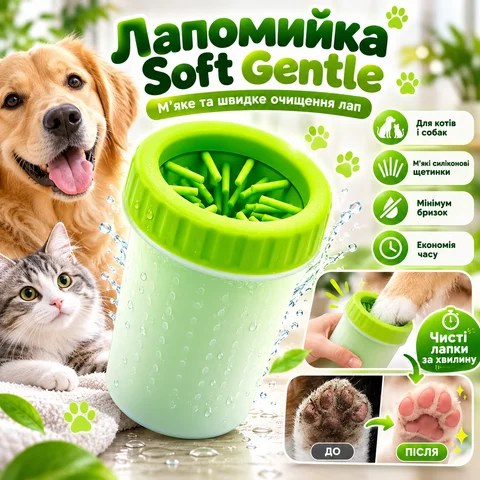 Лапомийка для собак і котів Soft Gentle силіконова, 11,5 × 9,4 см, зелена