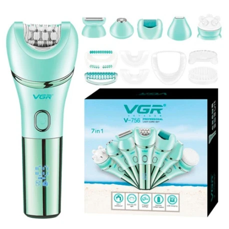 Акумуляторний епілятор VGR V-753 з LED-екраном, 18 пінцетів, IPX7