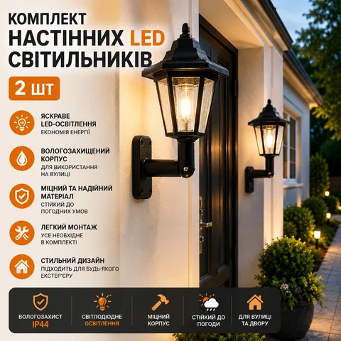 Комплект вуличних настінних LED-світильників 26X-94, 2 шт, чорні