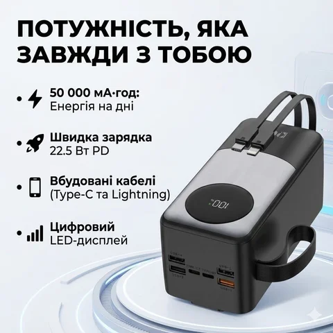 Павербанк KPG KPG-502X 50000 мА·год 22,5 Вт із LCD-дисплеєм