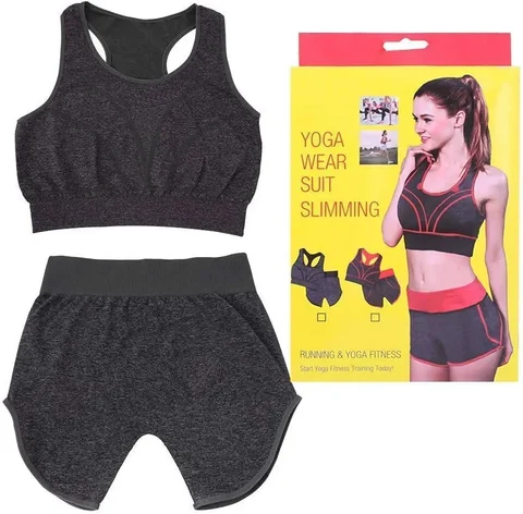 Костюм для йоги та фітнесу: топ і шорти Yoga Wear Suit Slimming, сірий