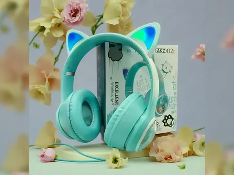 Навушники накладні Bluetooth AKZ-02C з котячими вушками та RGB-підсвічуванням