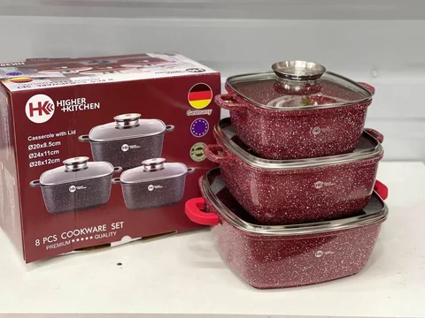 Набір каструль Higher Kitchen HK-302 з гранітним покриттям червоний