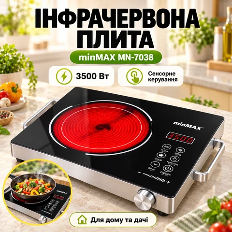 Інфрачервона плита minMAX MN-7038 на 1 конфорку, настільна, чорна
