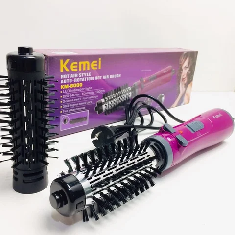 Фен-щітка з обертовою насадкою Kemei KM-8000, 1000 Вт, 2 насадки