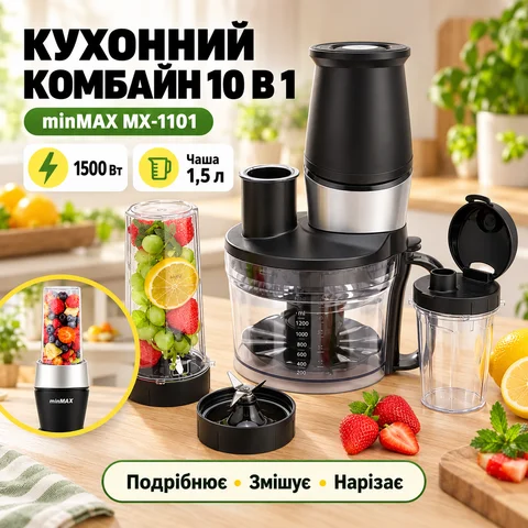 Кухонний комбайн 10 в 1 minMAX MX-1101 1500 Вт з насадками, чорний