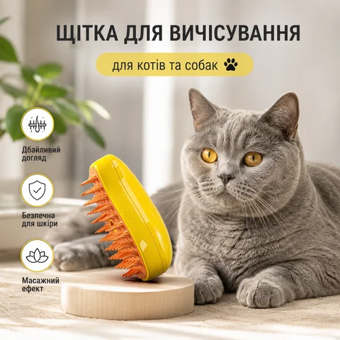 Парова щітка для шерсті котів і собак з отвором для рідини