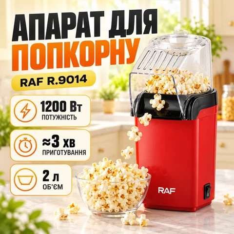 Попкорниця RAF R.9014 1200 Вт, 2 л, на гарячому повітрі, червона
