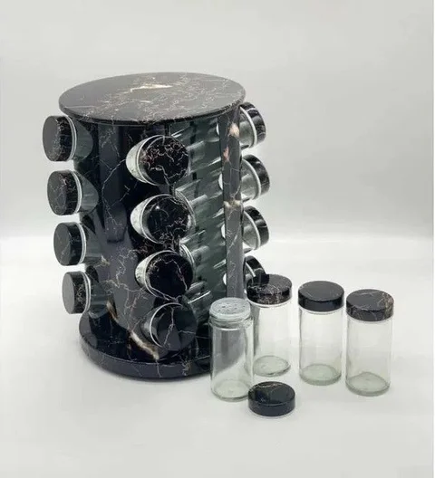 Органайзер-карусель для спецій Marble на 16 ємностей чорний