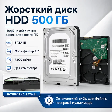 Жорсткий диск HDD 500 ГБ SATA III, 3,5 дюйма, 7200 об/хв