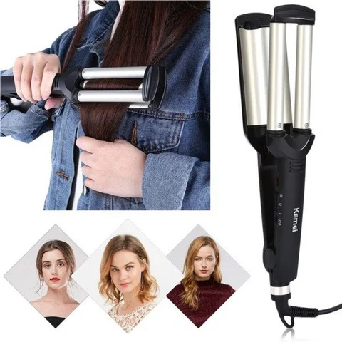 Потрійна плойка для завивки волосся Kemei KM-2022, кераміка