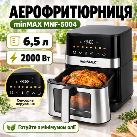 Аерофритюрниця minMAX MNF-5004 6,5 л 2000 Вт, сенсорна, чорна