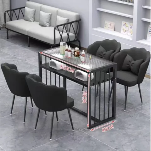 Скляний стіл для манікюру та макіяжу YM180 120×40×78 см, чорний каркас
