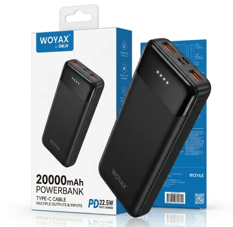 Повербанк WOYAX 20000 мА·год зі швидким заряджанням PD 22,5 Вт, чорний