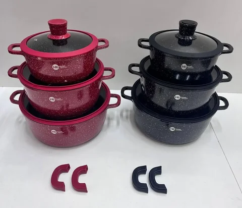 Набір каструль Higher Kitchen HK-325 з гранітним антипригарним покриттям (чорний, червоний)