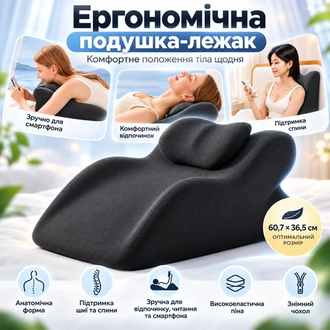 Ергономічна ортопедична подушка-лежак 60,7 × 36,5 × 24 см, чорна