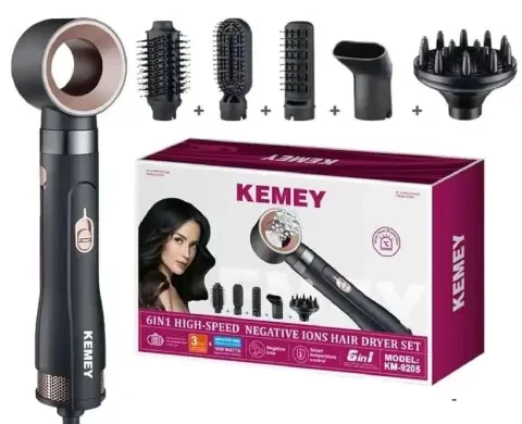 Фен-стайлер Kemei KM-9205 6 в 1 зі змінними насадками, 1000 Вт