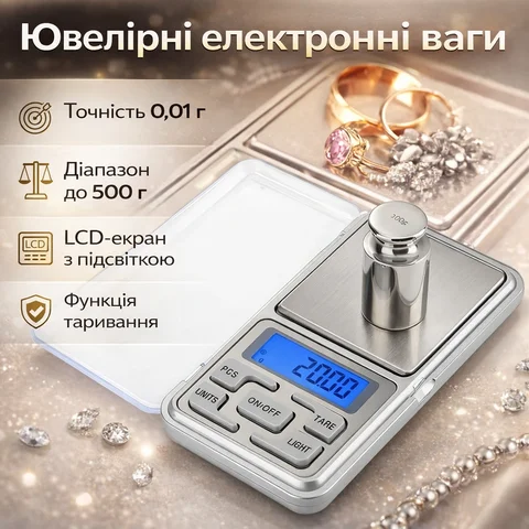 Ювелірні електронні ваги до 500 г з точністю 0,01 г і LCD-дисплеєм