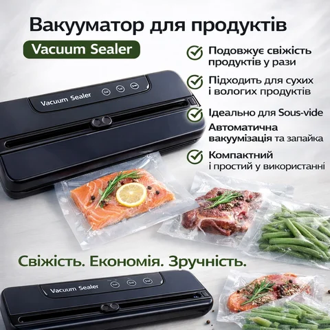 Вакуумний пакувальник Vacuum Sealer LY-1122 110 Вт, 60 кПа, чорний