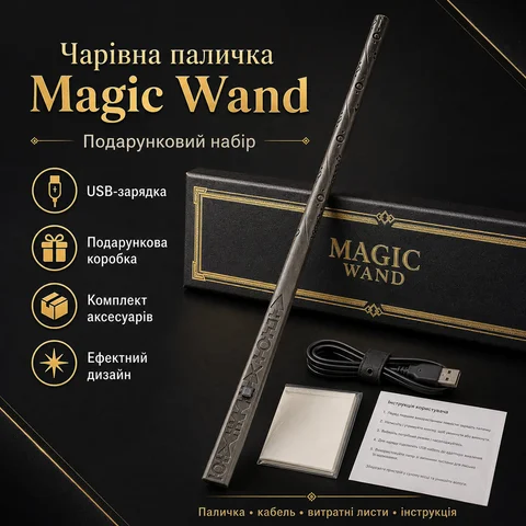 Чарівна паличка Magic Wand графіт з USB-зарядкою для шоу та косплею