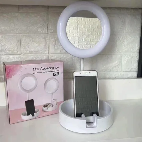 Кругле дзеркало для макіяжу з LED-підсвіткою та органайзером G3, біле