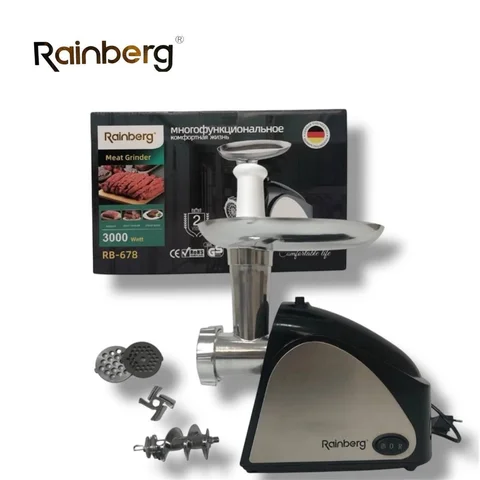 М’ясорубка електрична шнекова Rainberg RB-678 3000 Вт з насадкою для ковбас