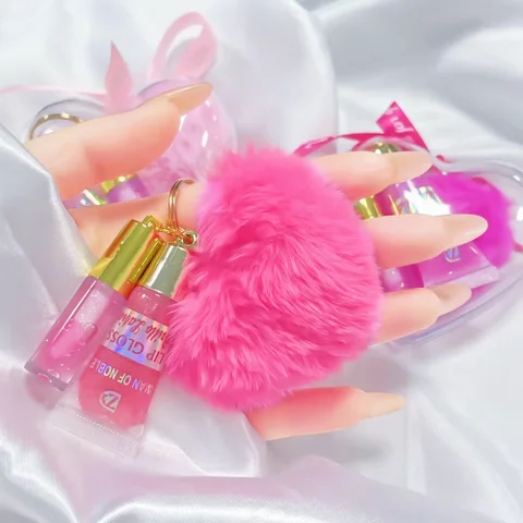 Набір блисків для губ 2 в 1 з хутряним брелоком Glitter Lip Gloss Iman of Noble